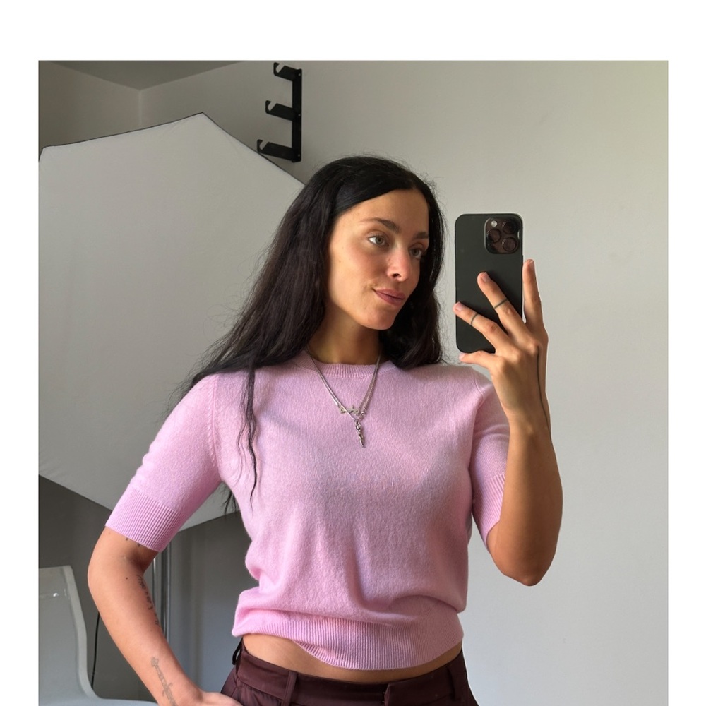 Pink Short-Sleeve Crewneck Sweater